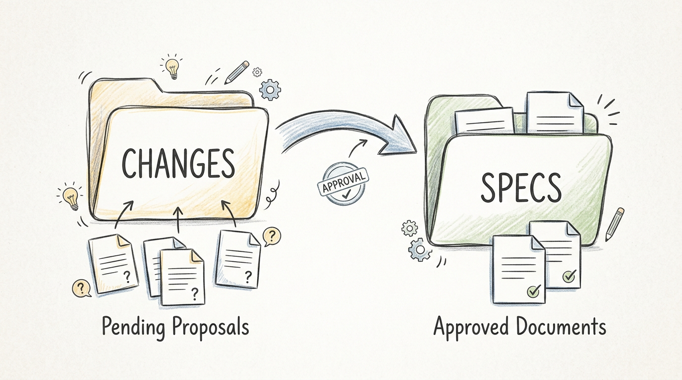 分层管理概念图 - specs 和 changes 文件夹的组织方式