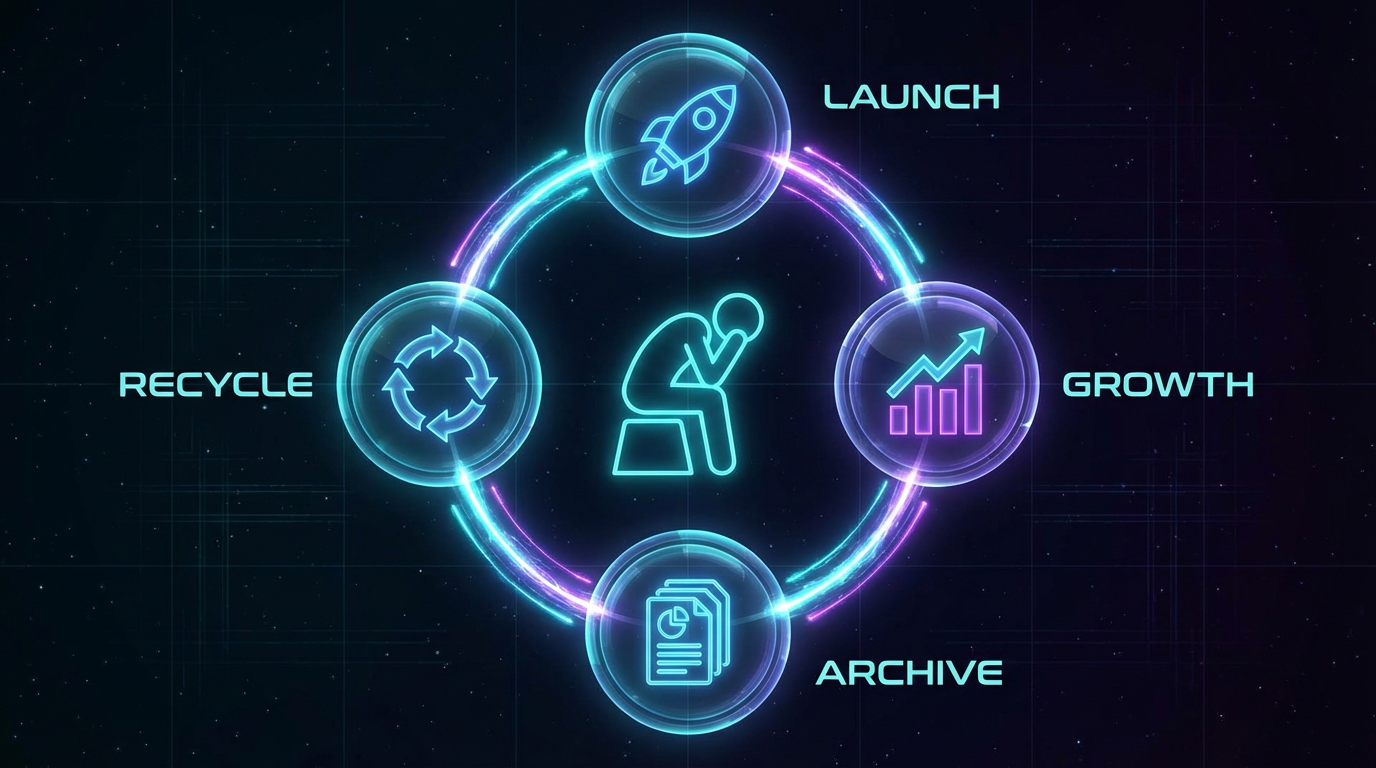 效率悖论循环图 - AI 效率提升导致工作量蔓延的恶性循环